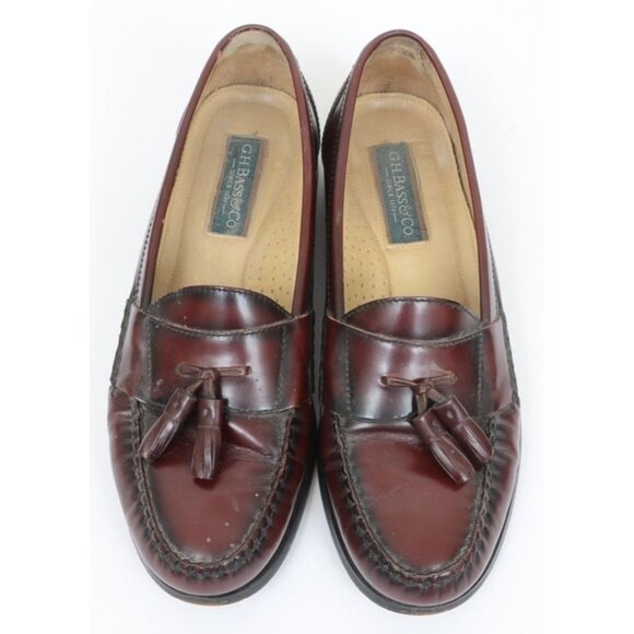 G. H. Bass & Co Harris Burgundy Leather Tassel Loafers Men's 9.5D Made in Brazil - Picture 7 of 9